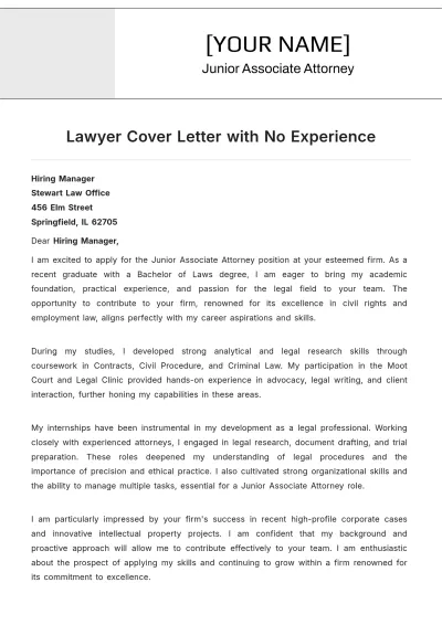 Free Lawyer Cover Letter with No Experience to Edit Online