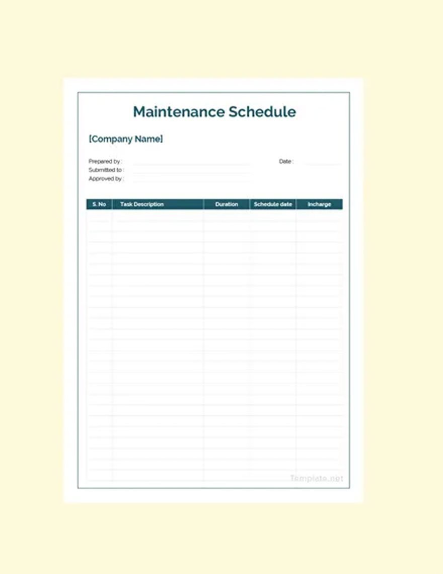 Sample Maintenance Schedule Template