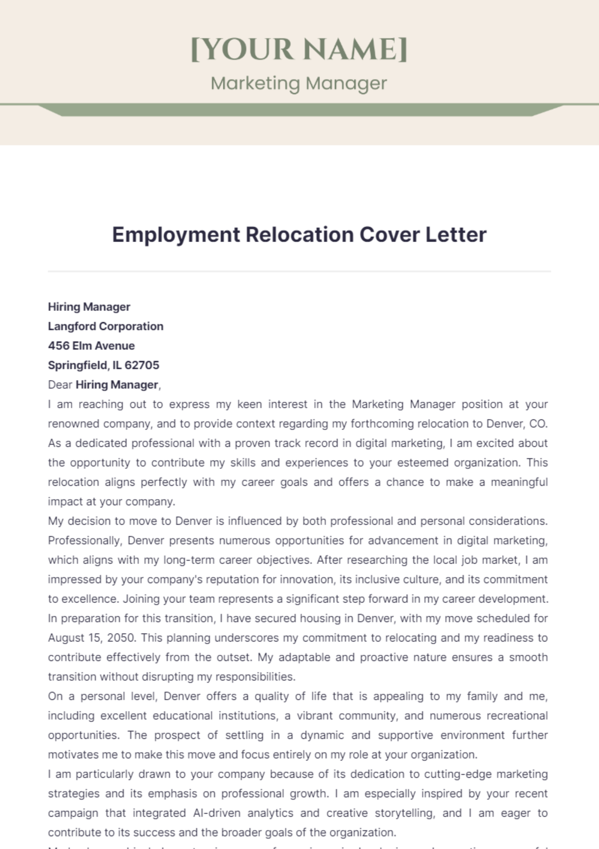 Free Employment Relocation Cover Letter Template To Edit Online Free Employment Relocation Cover Letter Template To Edit Online