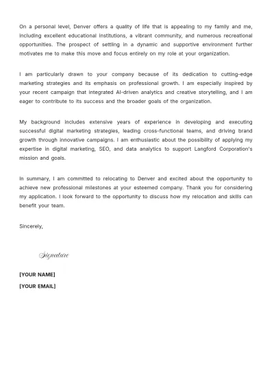Free Employment Relocation Cover Letter to Edit Online