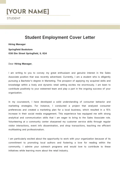 Free Student Employment Cover Letter to Edit Online