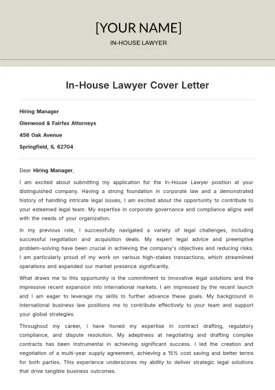 Free In House Lawyer Cover Letter to Edit Online