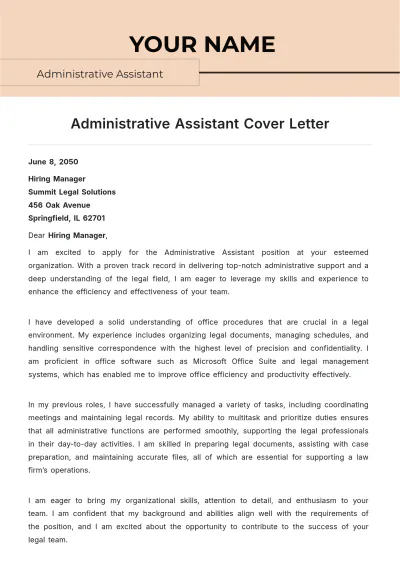 Free Administrative Assistant Lawyer Cover Letter to Edit Online