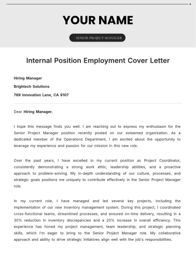 Free Internal Position Employment Cover Letter to Edit Online