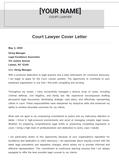 Free Court Lawyer Cover Letter to Edit Online