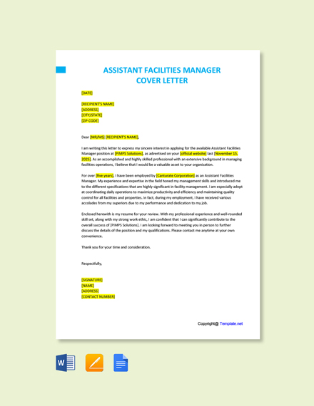 Facilities Operations Manager Cover Letter Template - Google Docs, Word ...