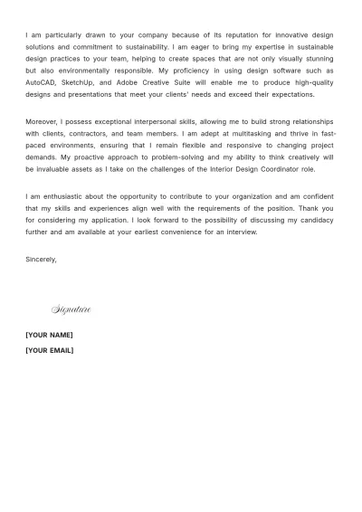 Free Interior Design Coordinator Cover Letter to Edit Online