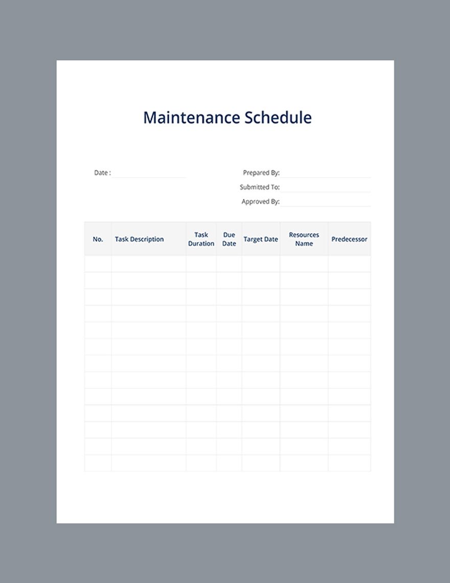 Editable Simple Maintenance Schedule Template