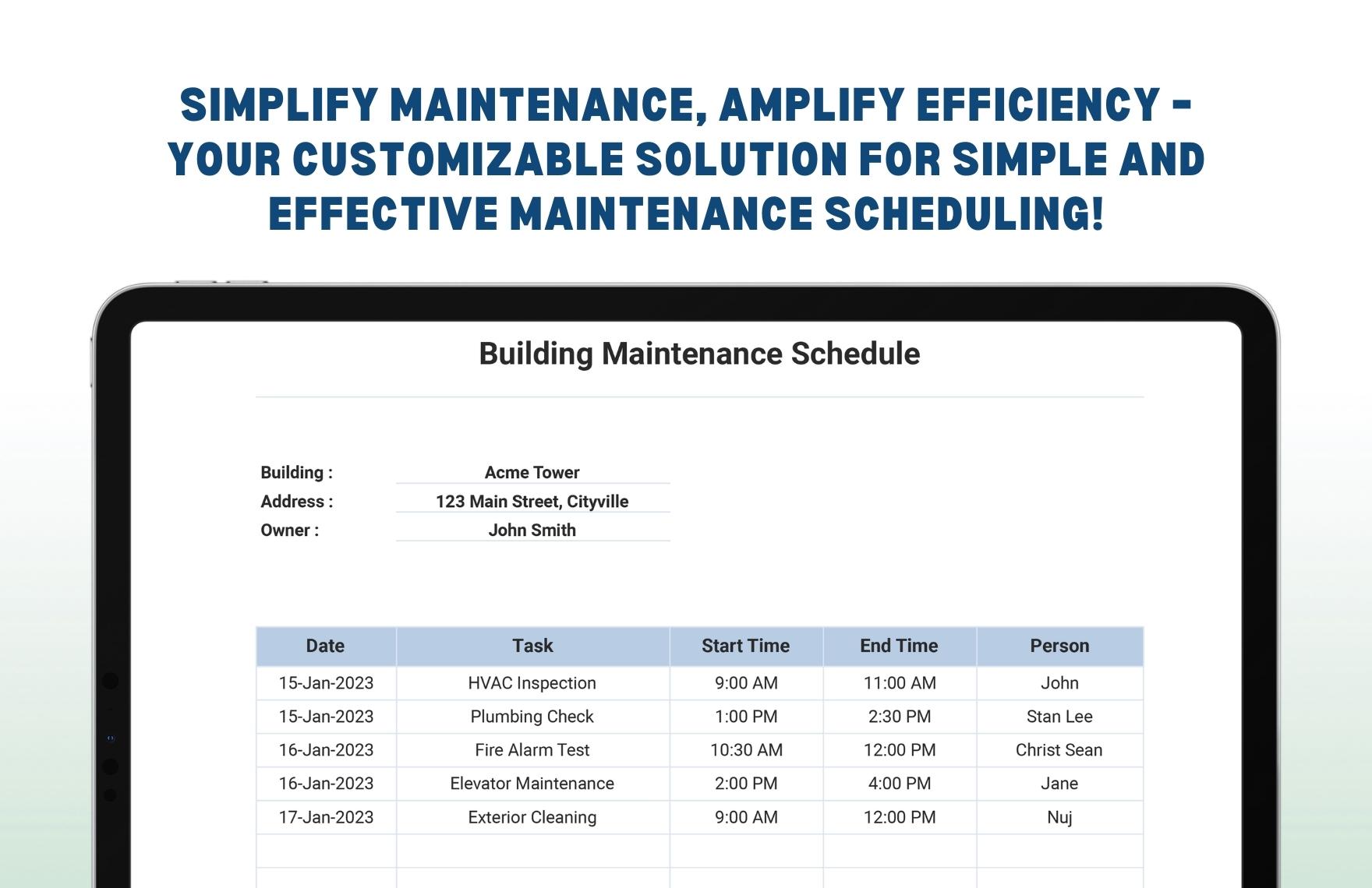 Editable Simple Maintenance Schedule Template