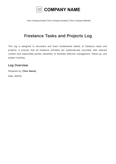 Free Freelance Action Log Template to Edit Online