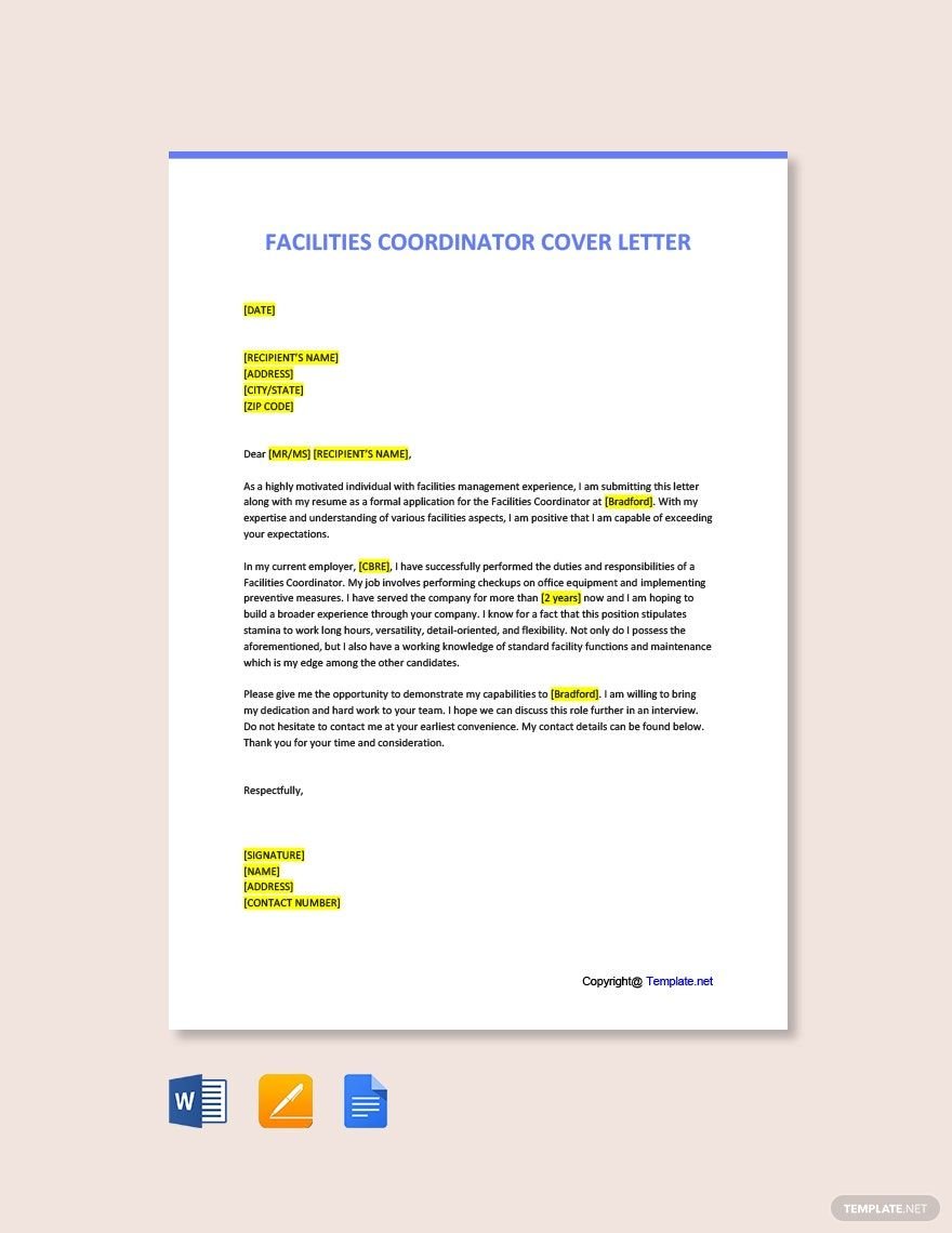 Facilities Coordinator Cover Letter Template