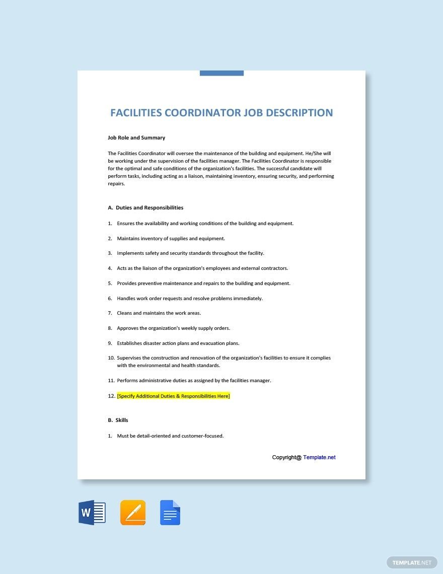 Facilities Coordinator Job Description Template