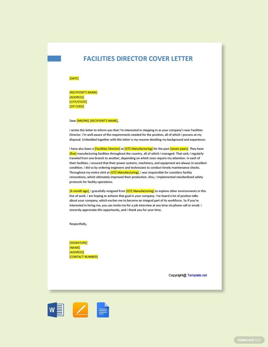 Facilities Director Cover Letter