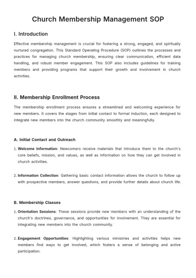 Free Church Membership Management SOP Template to Edit Online