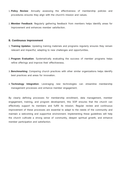 Free Church Membership Management SOP Template to Edit Online