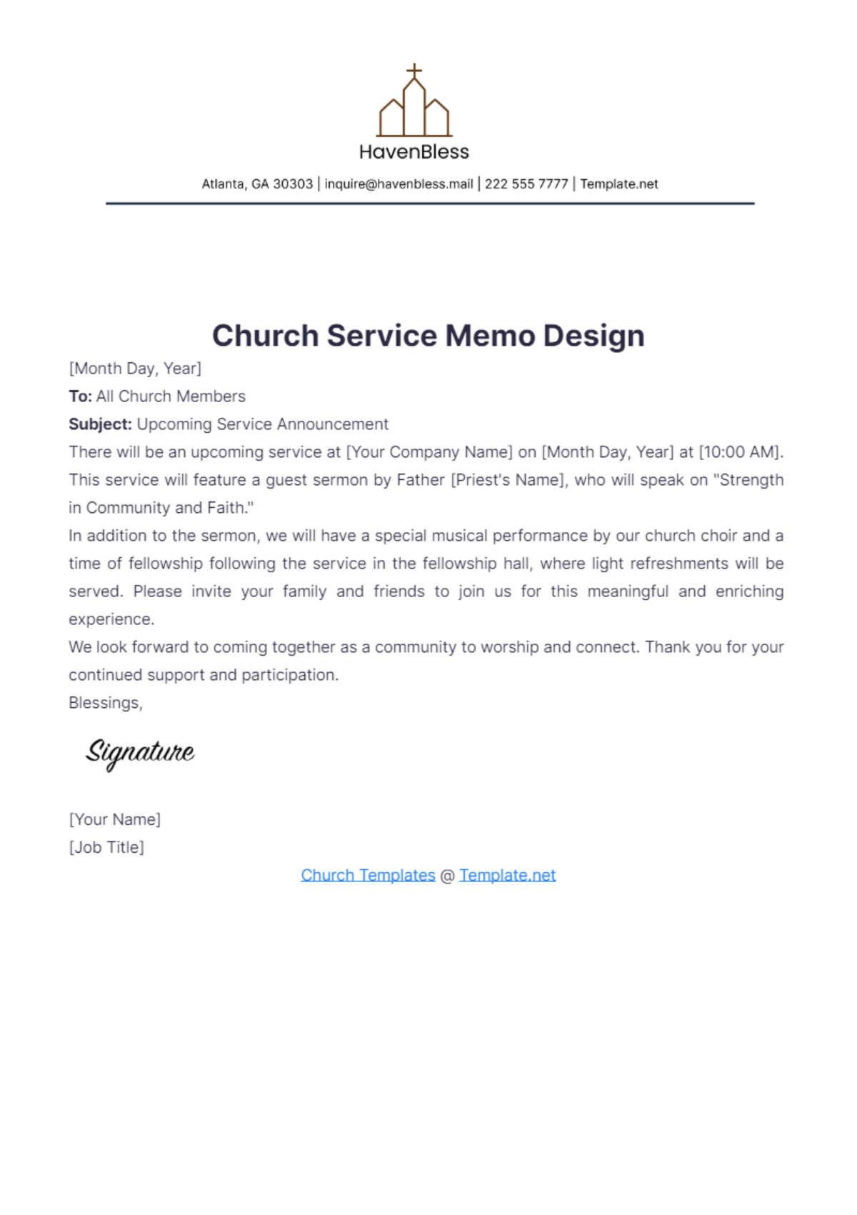 Church Service Memo Design Template - Edit Online & Download