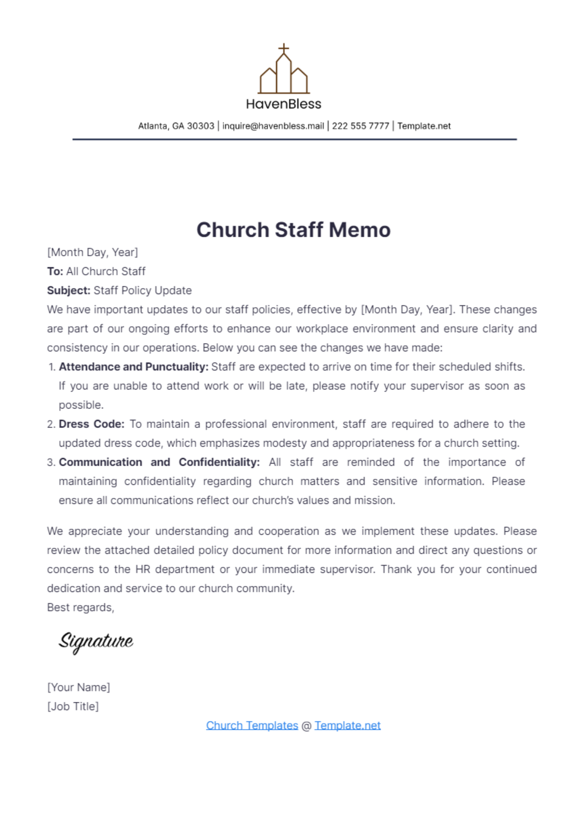 Church Staff Memo Template - Edit Online & Download