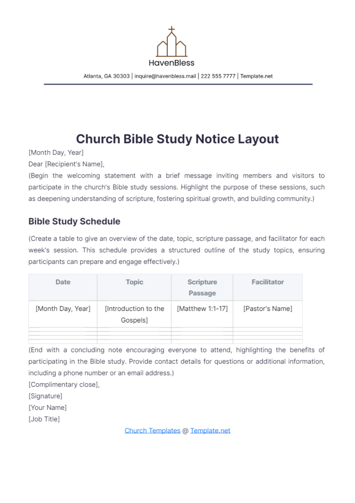 Church Bible Study Notice Layout Template - Edit Online & Download