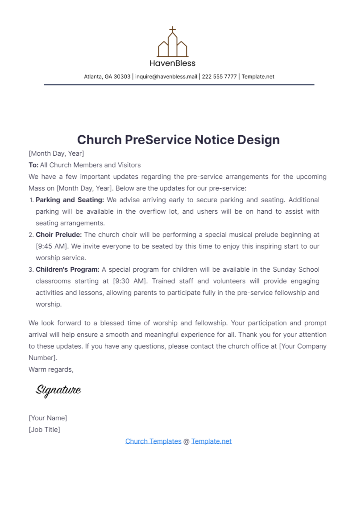 Church PreService Notice Design Template - Edit Online & Download