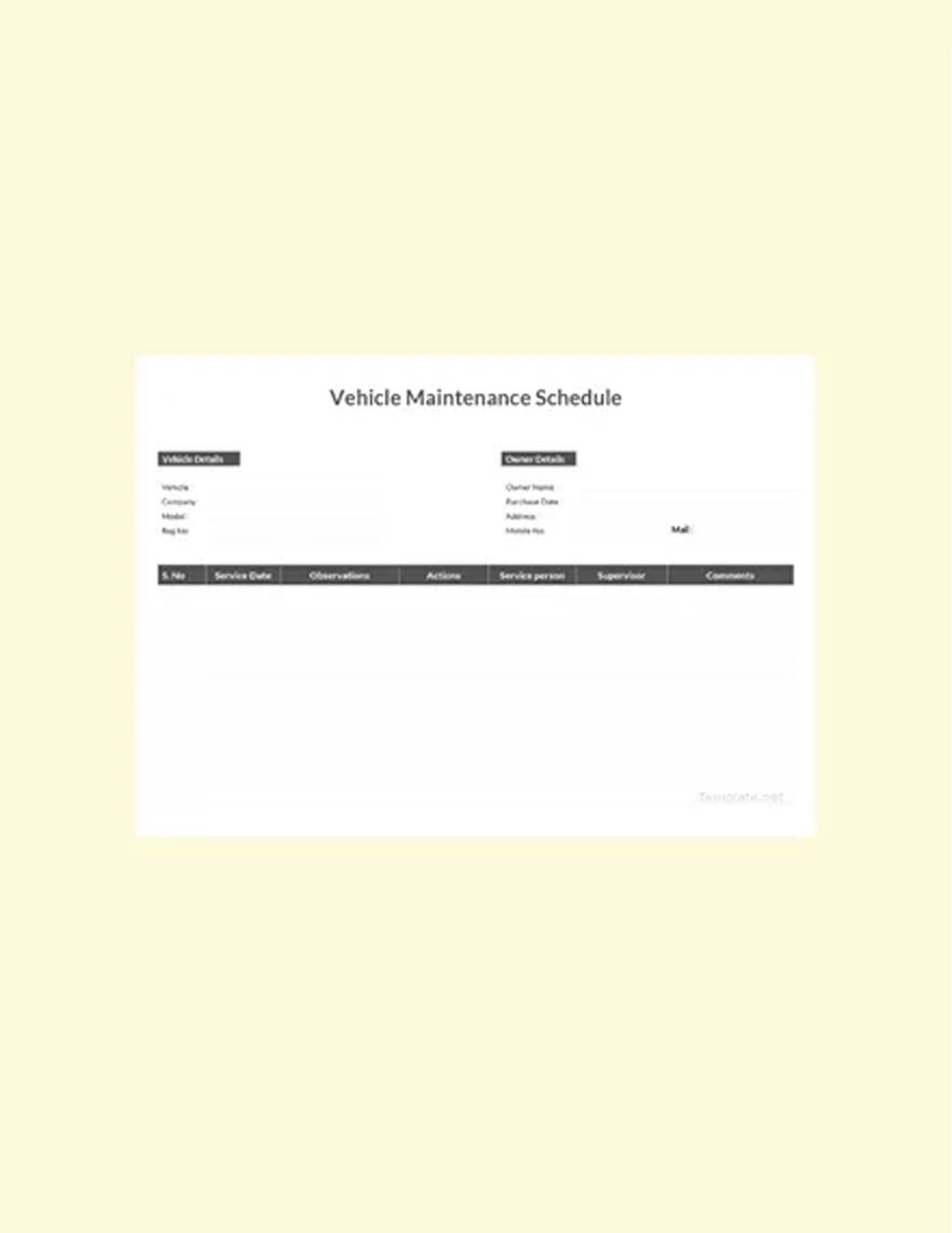 Vehicle Maintenance Schedule Template