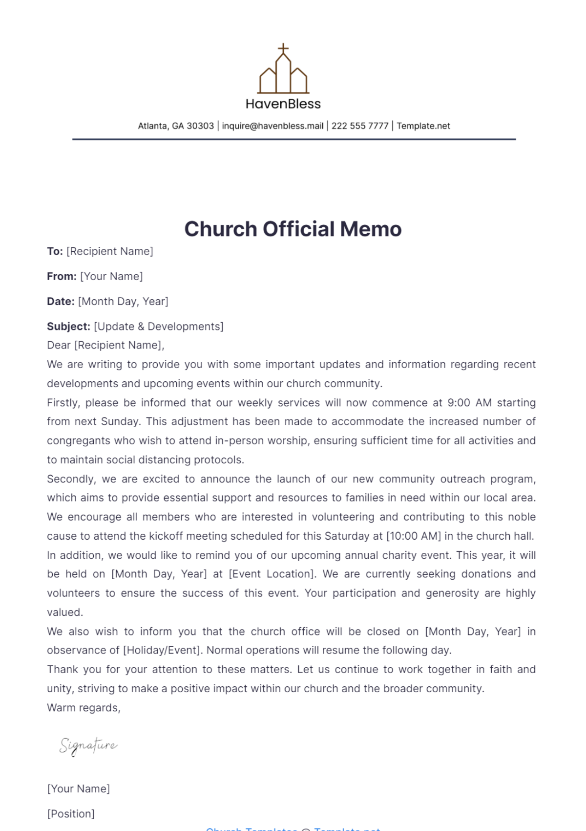 Church Official Memo Template - Edit Online & Download