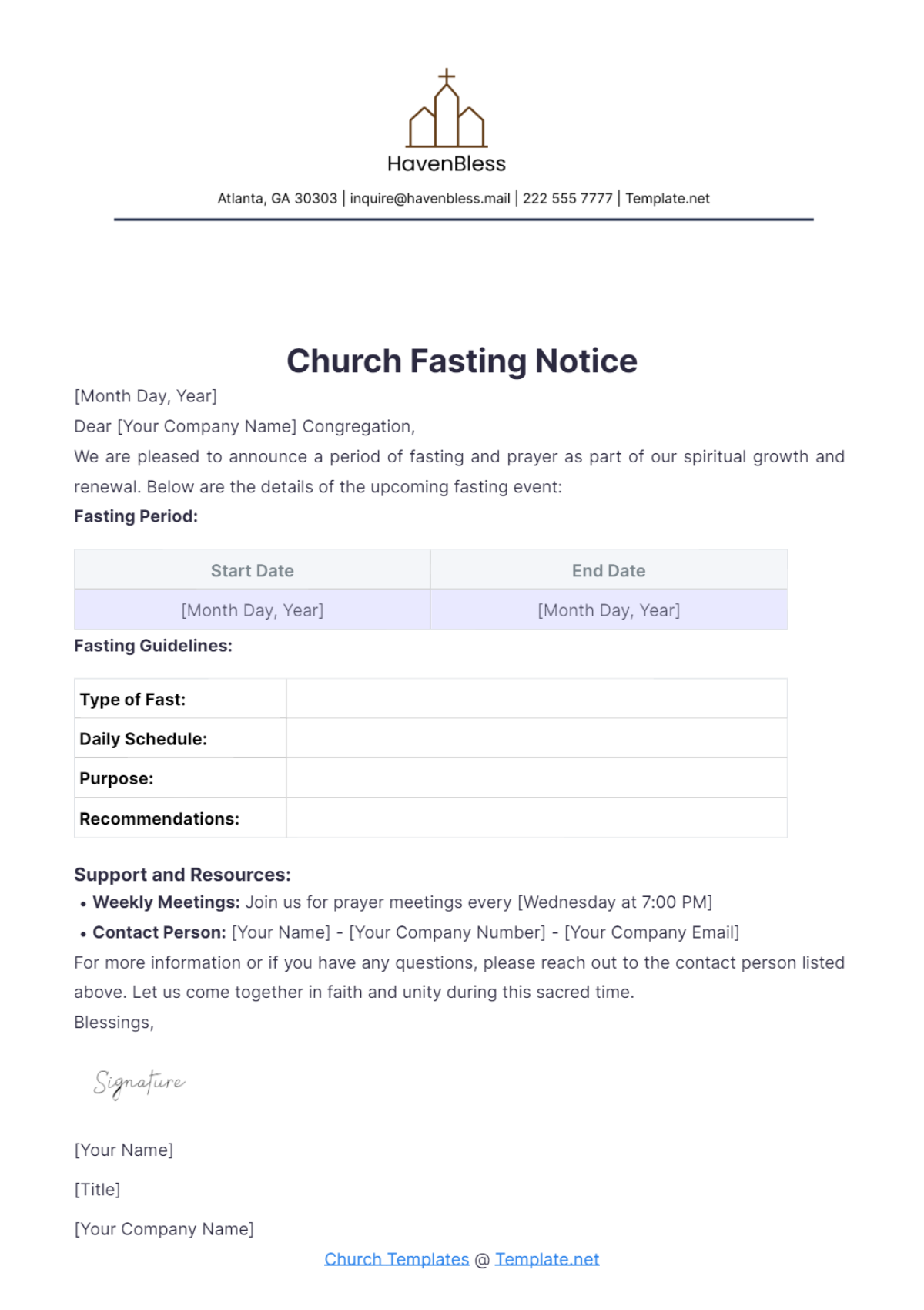 Church Fasting Notice Template - Edit Online & Download