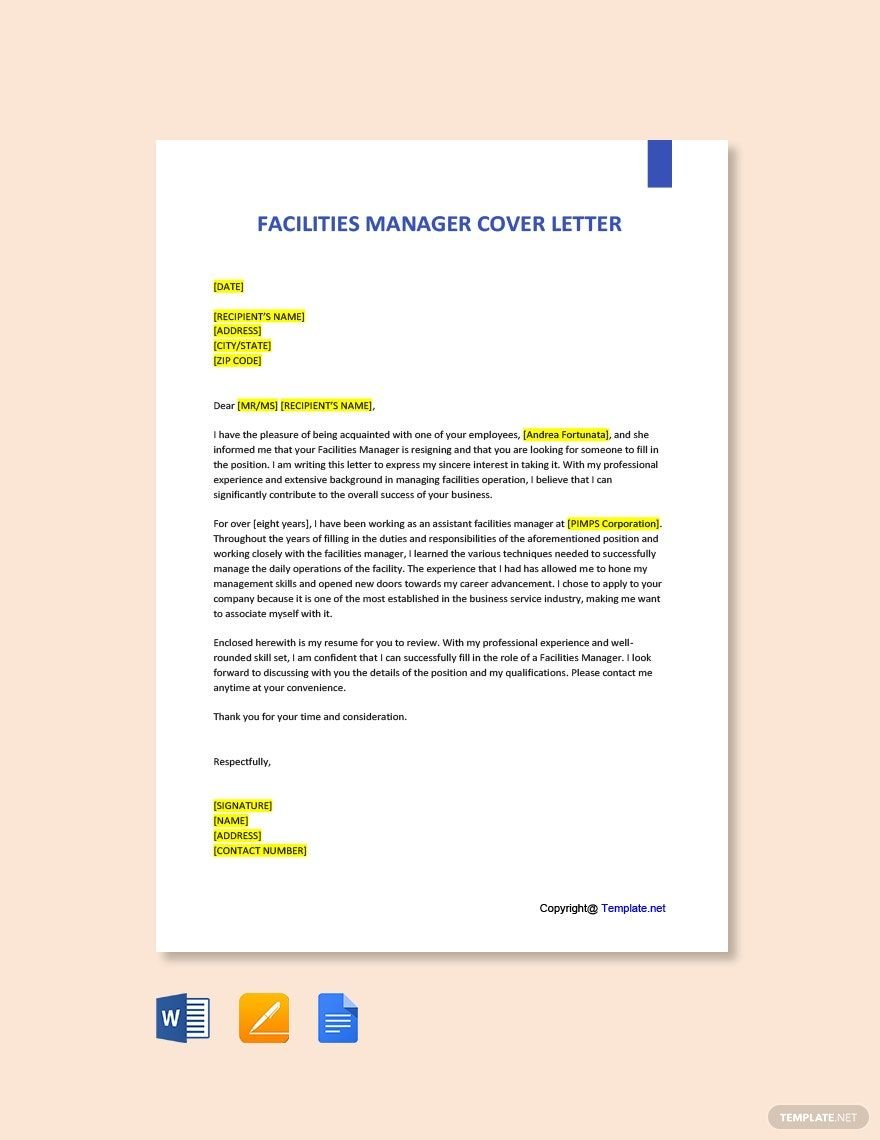 Facilities Manager Cover Letter