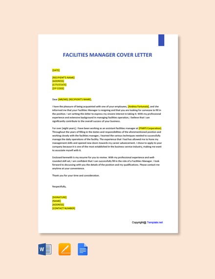 Facilities Manager Cover Letter Template Google Docs Word Template Net   Facilities Manager Cover Letter 