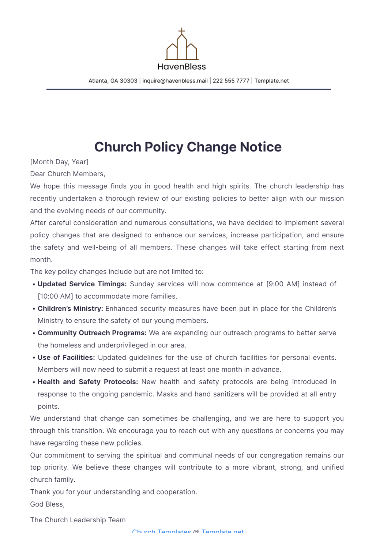 Church Policy Change Notice Template - Edit Online & Download