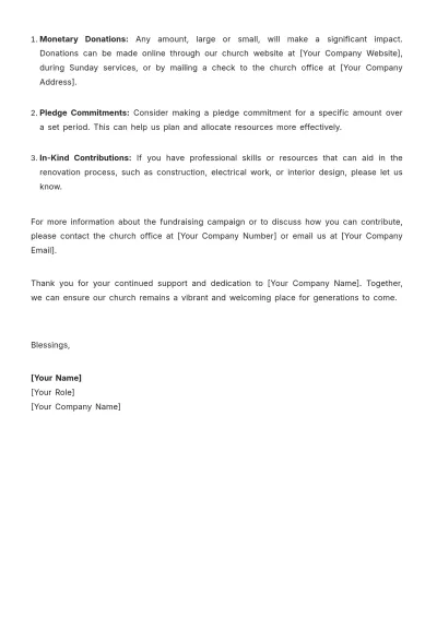 Free Professional Church Fundraising Memo Template to Edit Online