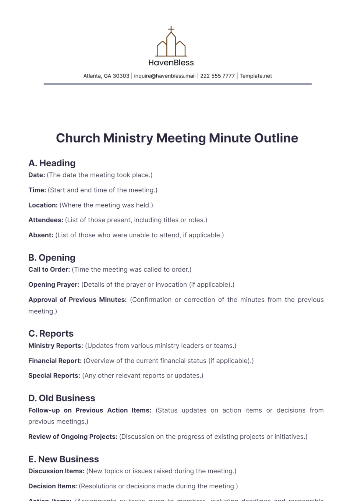 Church Ministry Meeting Minute Outline Template - Edit Online & Download