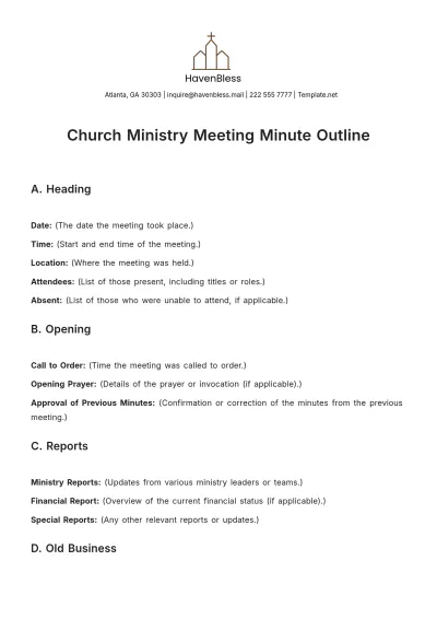 Free Church Ministry Meeting Minute Outline Template to Edit Online