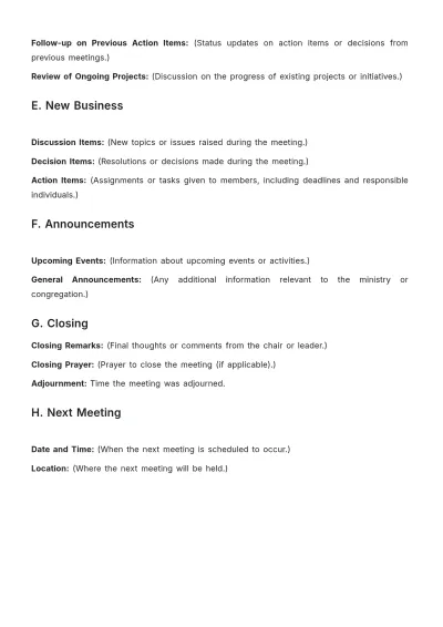 Free Church Ministry Meeting Minute Outline Template to Edit Online