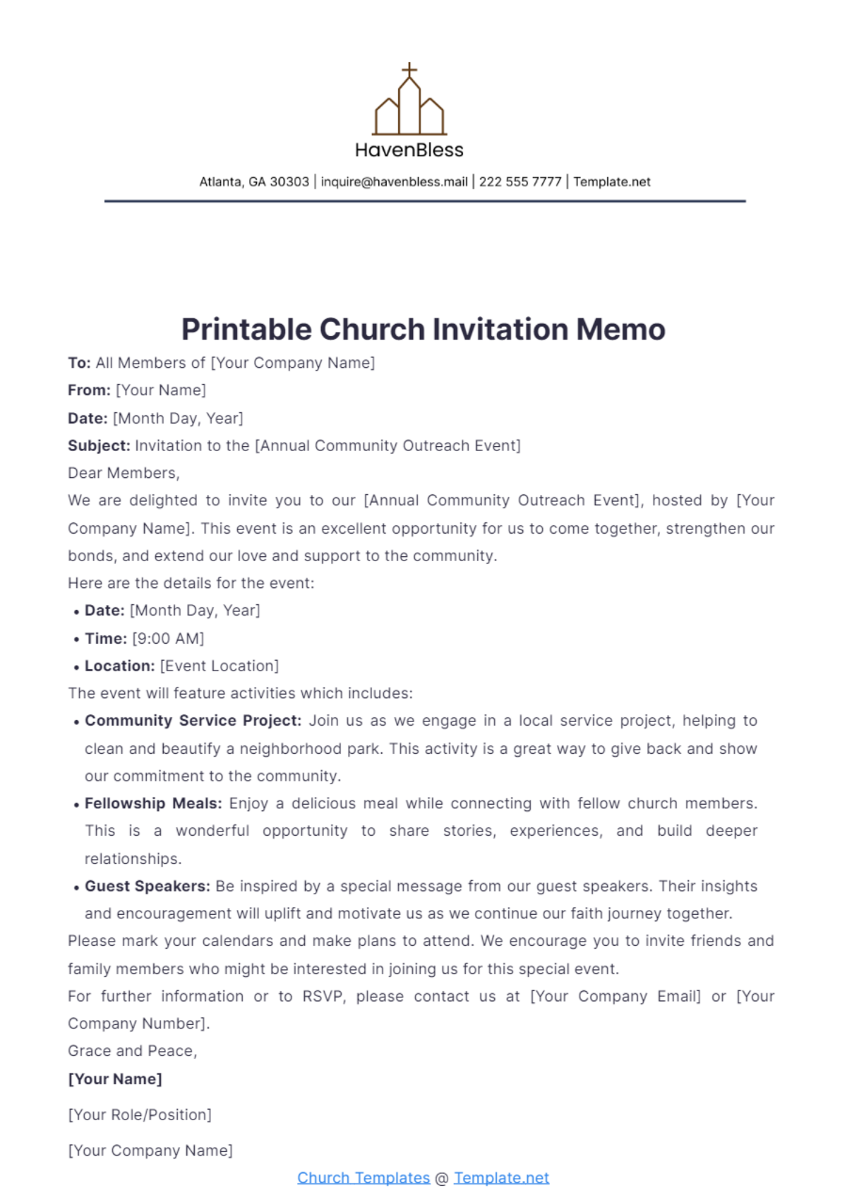 Printable Church Invitation Memo Template - Edit Online & Download