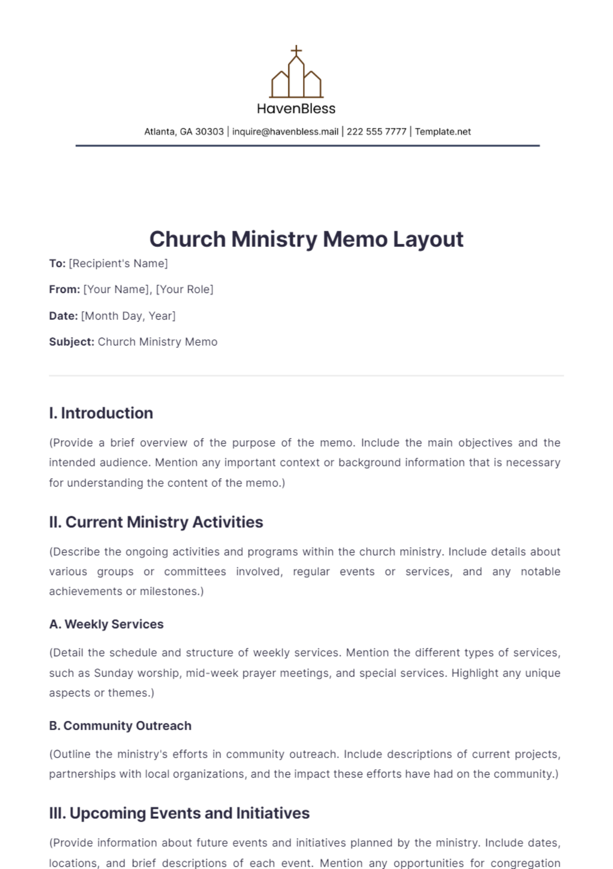 Church Ministry Memo Layout Template - Edit Online & Download