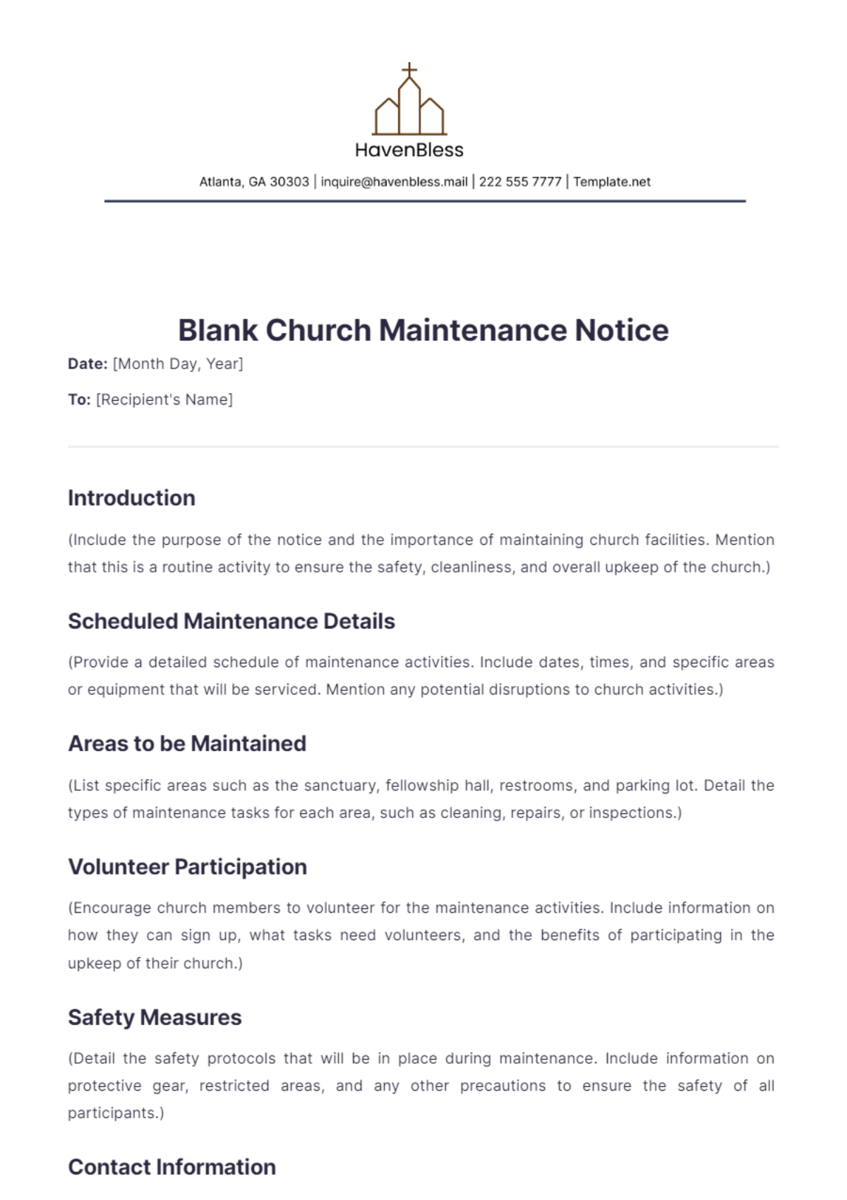 Blank Church Maintenance Notice Template - Edit Online & Download