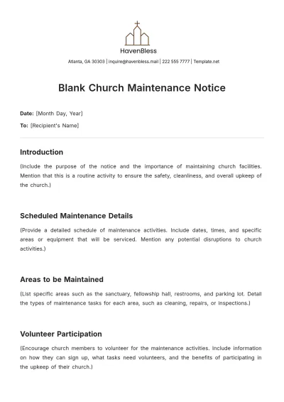 Free Blank Church Maintenance Notice Template to Edit Online