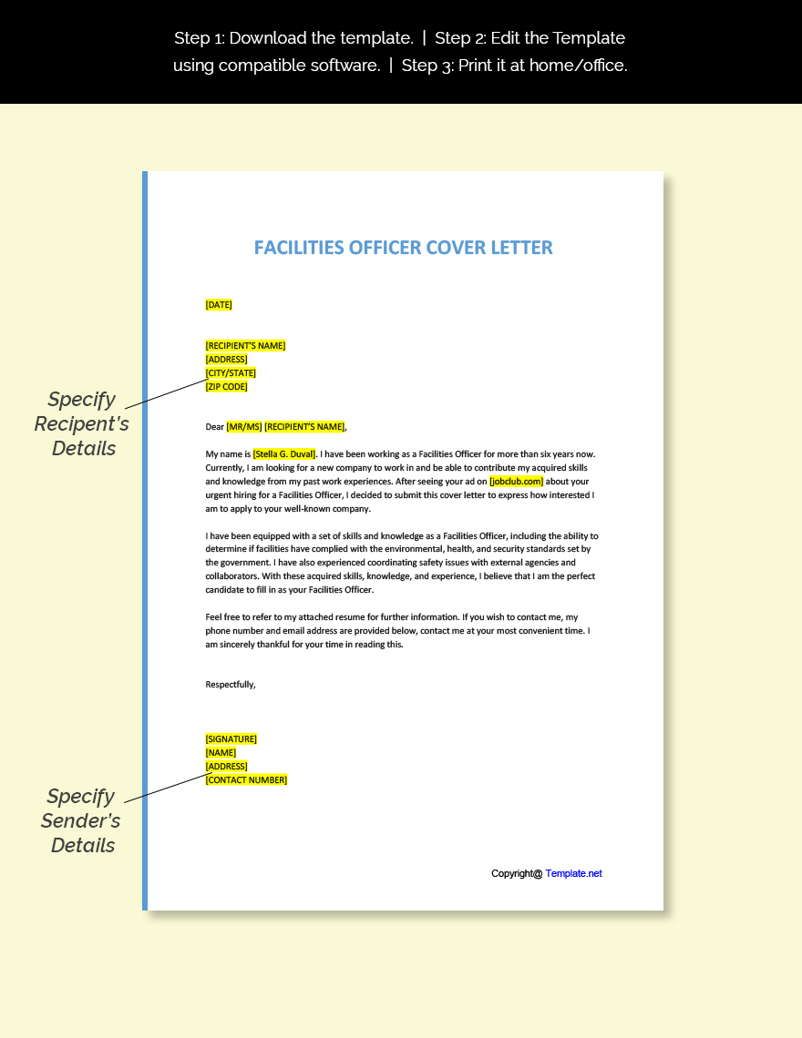 Facilities Officer Cover Letter