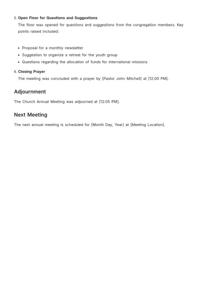 Free Simple Church Annual Meeting Minute Template to Edit Online