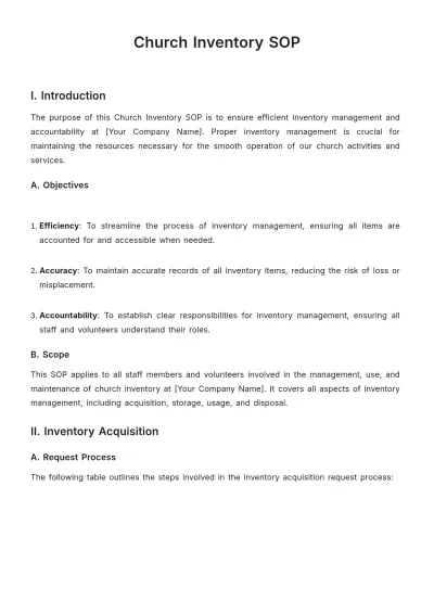 Free Church Inventory SOP Template to Edit Online