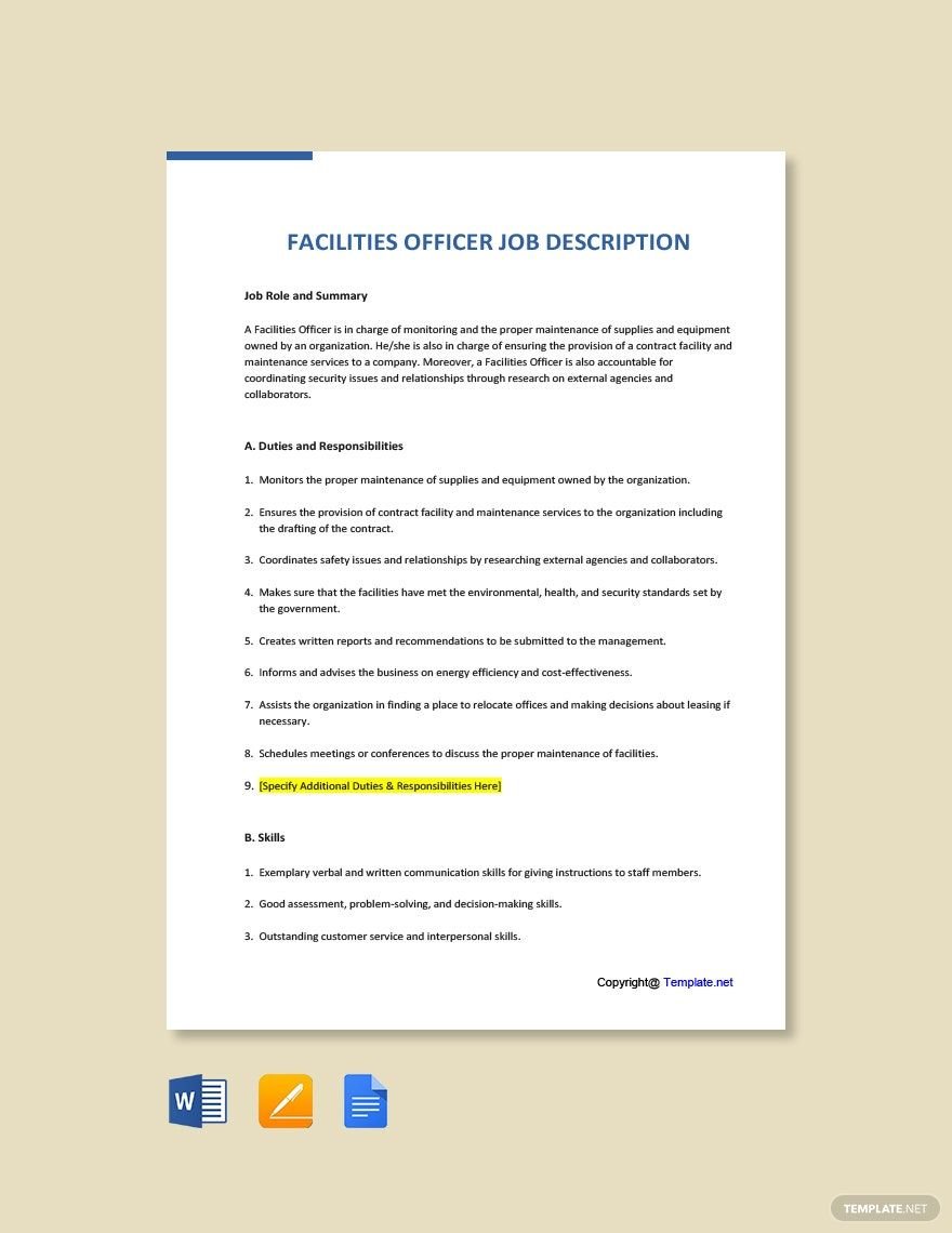 Facilities Officer Job Description