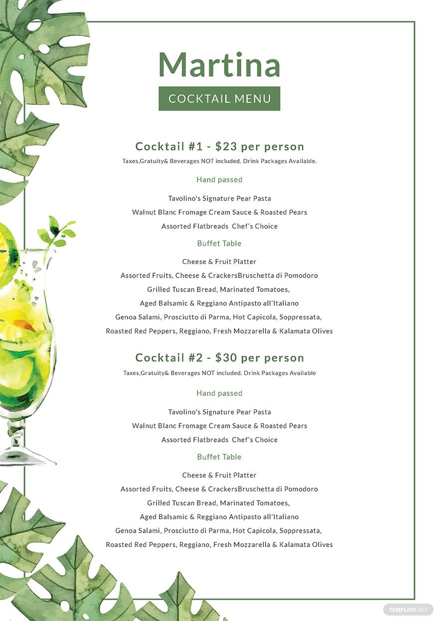 Cocktail Menu Template