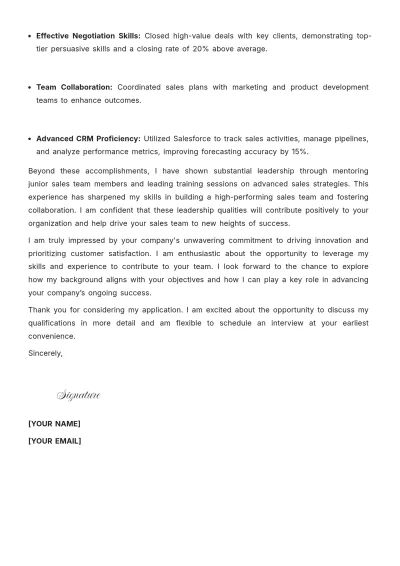 Free Sales Representative Cover Letter with Experience to Edit Online