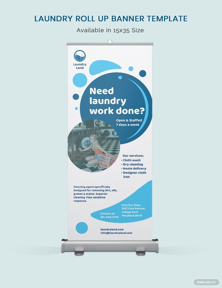 Laundry Roll Up Banner Template in Illustrator, PSD, Apple Pages, InDesign