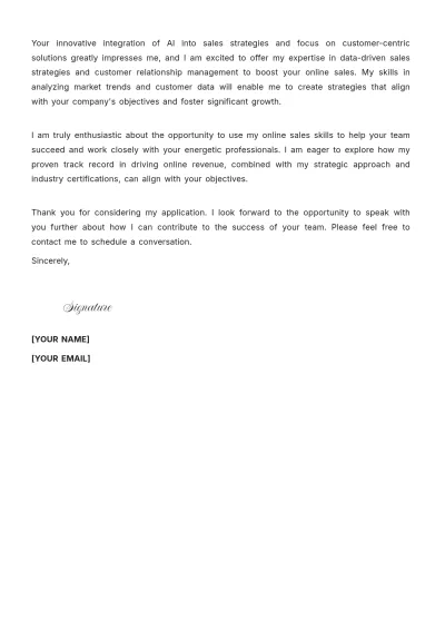 Free Cover Letter for Online Sales Representative to Edit Online