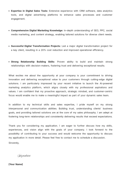Free Digital Sales Representative Cover Letter to Edit Online