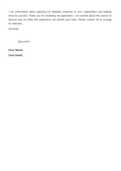 Free Telesales Employment Cover Letter to Edit Online
