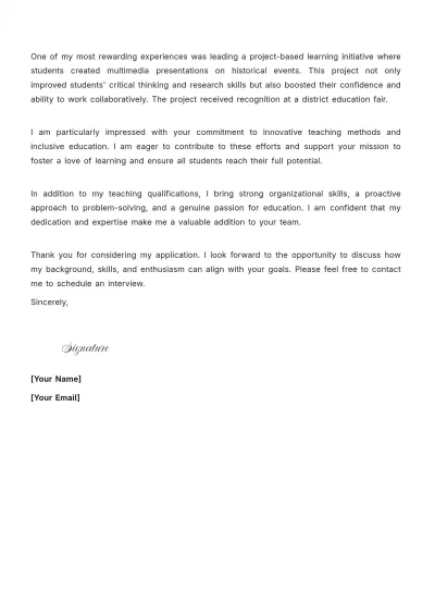 Free Education Employment Cover Letter to Edit Online