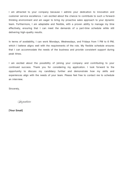 Free Part Time Sales Representative Cover Letter to Edit Online