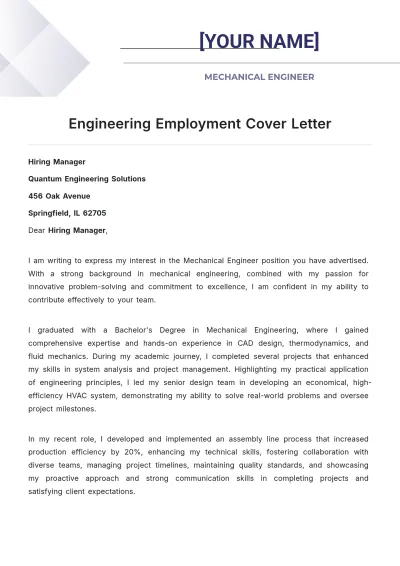 Free Engineering Employment Cover Letter to Edit Online